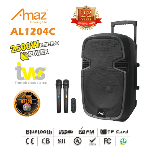 Amaz AL1204C Wireless Trolley Speaker With Two Mics