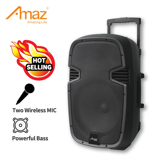 Amaz AL1504C Trolley Bluetooth Speaker Big Inch Woofer With Two Mics